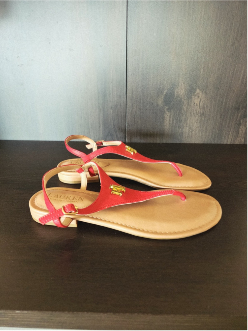 Ralph Lauren LEATHER Ankle Strap Thong Flip Flop Sandals 8 B Medium - Red - Picture 6 of 13